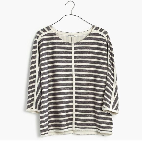 Madewell Terry Striped Back-Zip Pullover Slouchy 100% Cotton Size XS - Picture 2 of 11